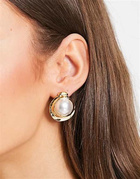 True Decadence oversized pearl stud earrings in gold | ASOS
