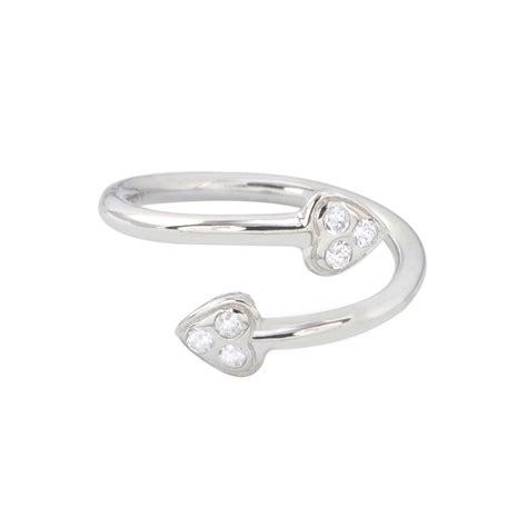 .925 Sterling Silver Toe Ring Double Heart Clear CZ Design - Adjustabl