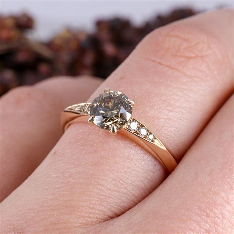 18ct rose gold champagne diamond coco solitaire ring - Baroque Jewellery