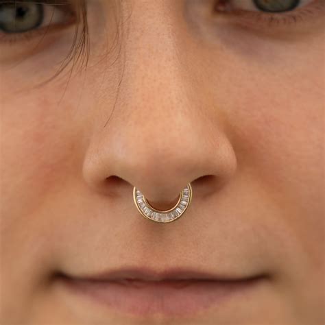 Luna Tapered Baguette Cut Diamond Septum Nose Ring – ARTEMER