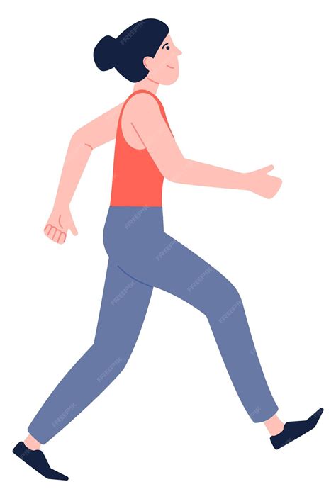 Premium Vector | Walking woman side view happy smiling person hurry