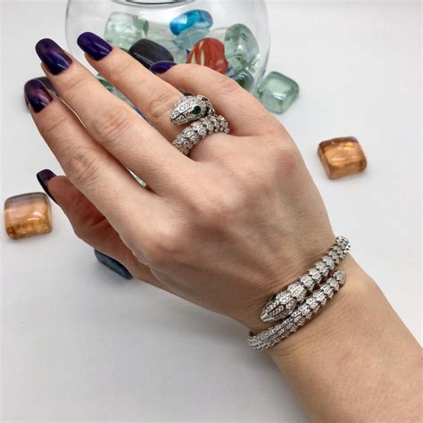 Комплект змеи Bvlgari Sepenti (серебро 925) (серьги, кольцо, браслет ...
