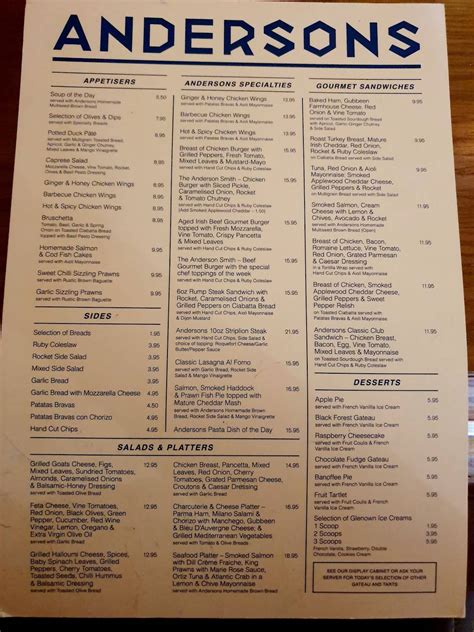 Menu at Andersons Food Hall & Cafe, Dublin, 3 The Rise