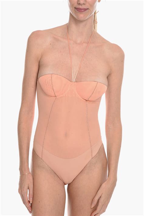 Oseree Transparent Bodysuit with Underwire and Glitter Details women ...