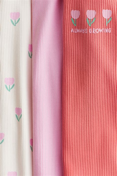 Комплект от 3 броя блузи от трико с волани - Розов/Цветя - ДЕЦА | H&M BG