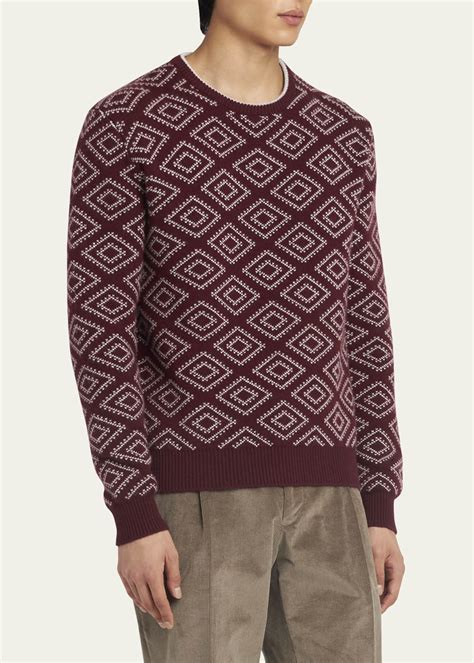 Kiton Men's Cashmere Diamond Jacquard Crewneck Sweater - Bergdorf Goodman