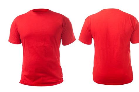 Red t-shirt mock up, front and back view, isolated. Plain red shirt ...
