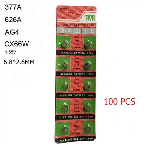 100 PCS AG4 LR626 626A 377A 6.8*2.6 mm 1.55V NEW Alkaline Watch ...