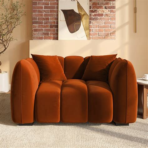 Burnt Orange Velvet Love Seat - Elod - Furniture123