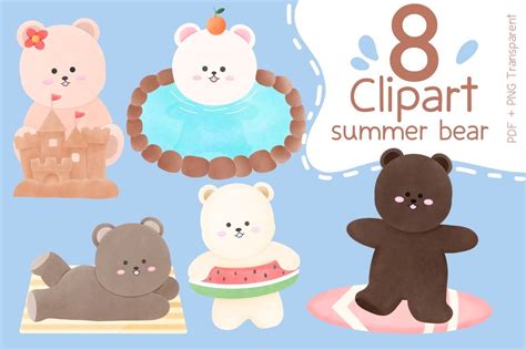 summer clipart bear graphic  yoopig creative fabrica