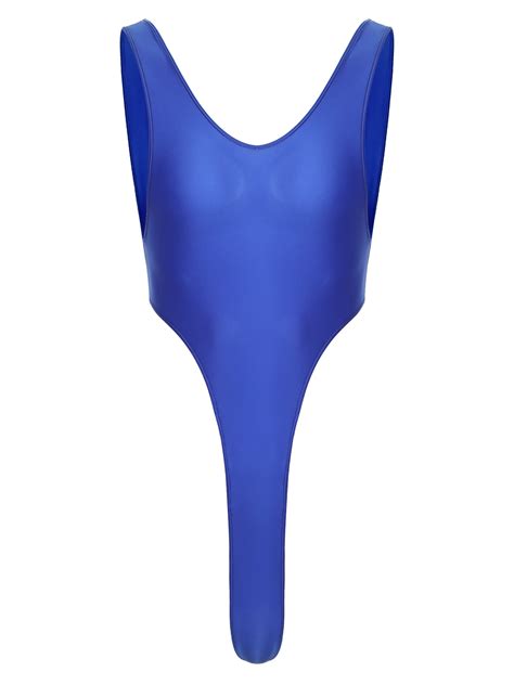 Mens-Glossy-High-Cut-Bodysuit-One-piece-Swimsuit-Backless-Bodysuit