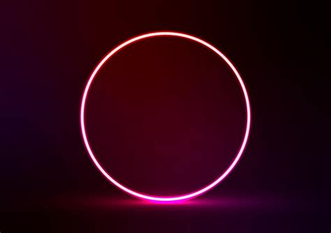 Red circle digital technology center neon light line background ...