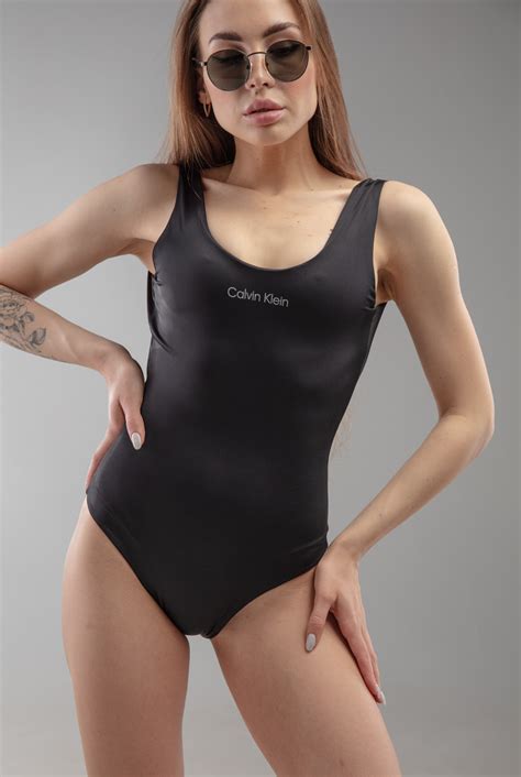 Купальник Calvin Klein черный сдельный закрытый стильный женский ...