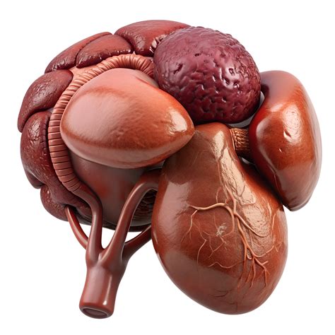 Detailed 3D illustration of human kidneys, liver, pancreas, and spleen