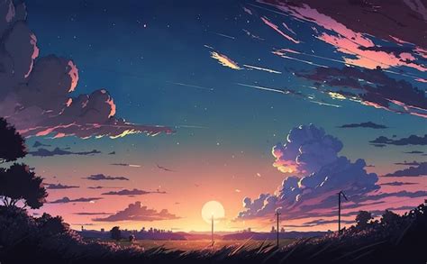 Premium AI Image | sunset sky anime style