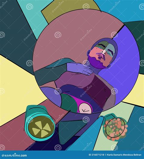Illustration Gender Man, Young Man Looking in a Mirror Cubism Stock