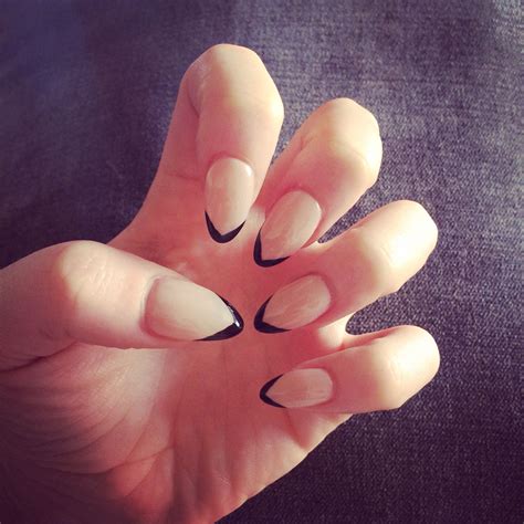 Almond nude nails with black tips | Special nails, Nails, Beauty nails