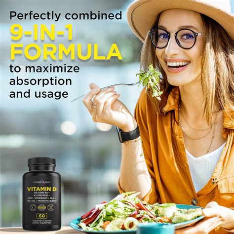 Livingood Daily Vitamin D 60 Capsules - 4000 IU D3 + K2 Vitamins - 9-in