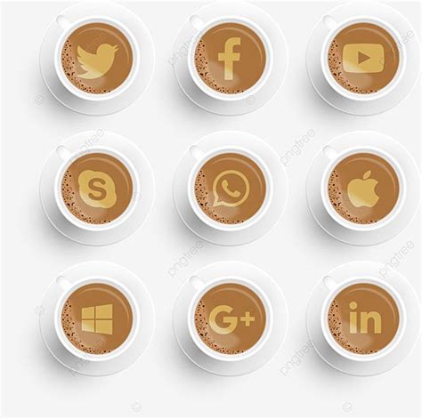 six cups of coffee with different social icons on the top one cup is ...