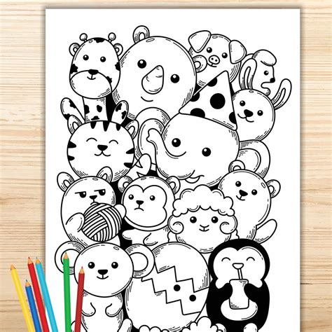 Animal Doodle Coloring Page Printable Coloring Page for Kids | Etsy