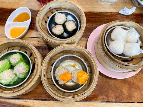 Dim-Sum-Draufsicht und Texteingabebereich, chinesisches Dim-Sum-Essen