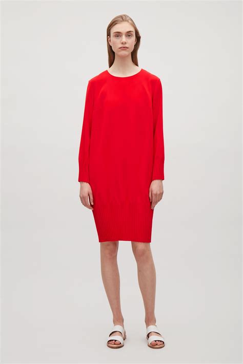 COS image 7 of Dress with pleated hems in Red | Classic style women