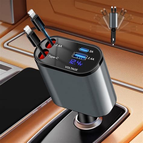 Amazon.com: Retractable Car Charger 4 in 1 Fast Charging 100W Car Phone