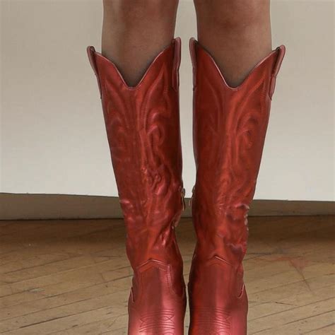 Shiny red cowgirl heel boots. Bought from a... | Depop