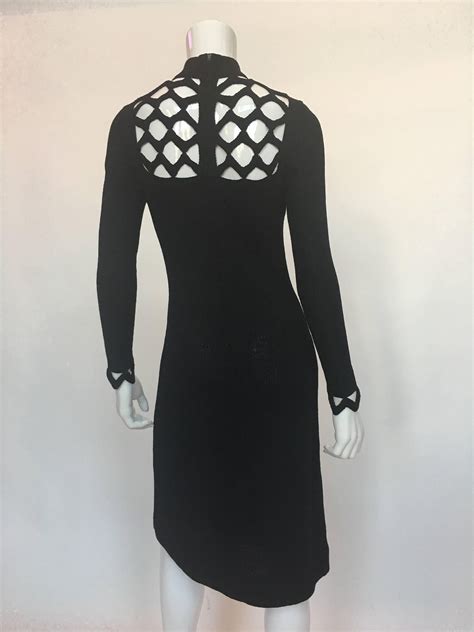 Adolfo at Saks Fifth Avenue Black Knit Lattice Dress, 1970s For Sale at