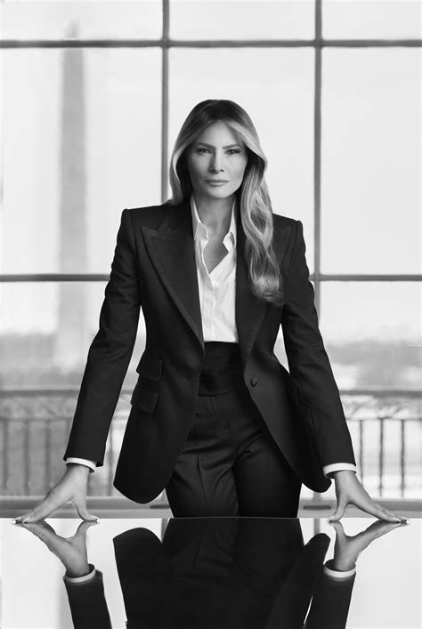 First lady Melania Trump poses in black and white official White House