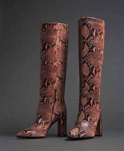 Botas altas de piel con animal print Mujer, Rosa | TWINSET Milano