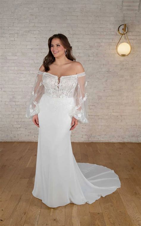 Modern Boho Long Sleeve Wedding Dress with Plunging Neckline