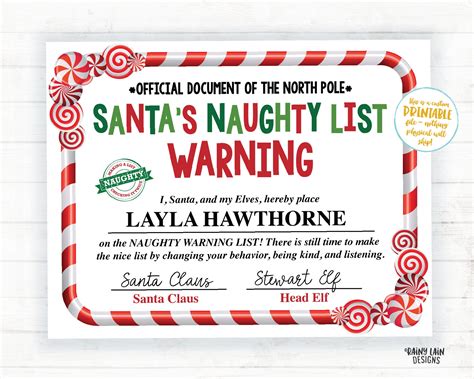 Santa Certificate Printable Naughty List Warning Santa's - Etsy Israel
