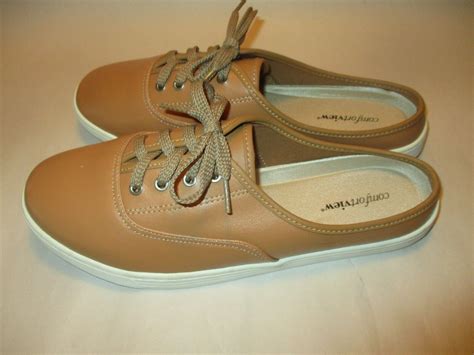 Comfortview Jenner Womens size 12WW Tan Leather Cushion Slip on Mule ...