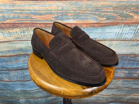 justin reess classic brown suede penny loafers retreat clothing