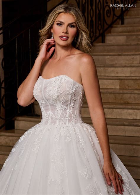 Ivory Nude Rachel Allan RB6161 Long Bridal Gown Beaded Lace Wedding