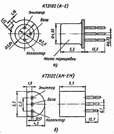 Транзистор КТ3102: КТ3102А, КТ3102Б, КТ3102В, КТ3102Г, КТ3102Д, КТ3102Е ...