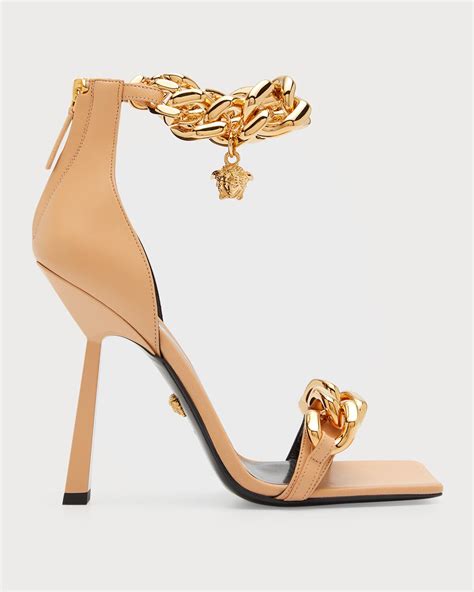 Buy Versace Medusa Chain Leather Sandals - Pale Nude-versace At 40% Off