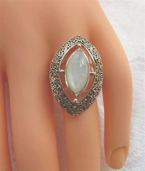 Sajen Moonstone Ring, Sterling Silver, Milky Moonstone Statement Ring, Size 8.5, Vintag ...