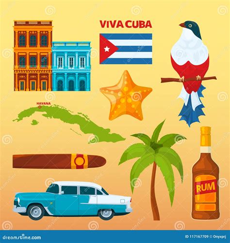 Cuba Landmarks and Cultural Symbols Stock Vector - Illustration of