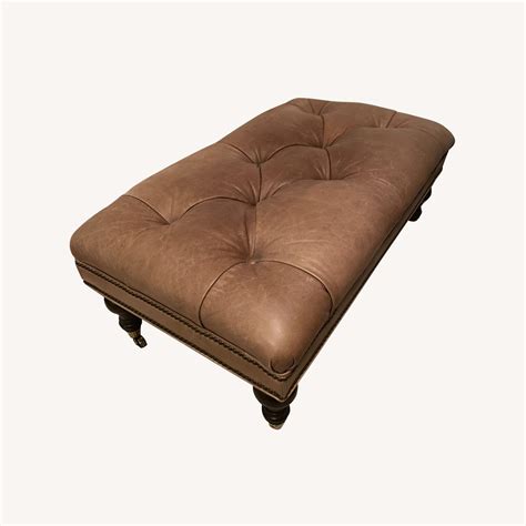 Lillian August Leather Tufted Coffee Table Ottoman - AptDeco