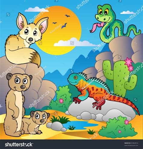 Desert Scene With Various Animals 4 - Vector Illustration. - 91864916 ...