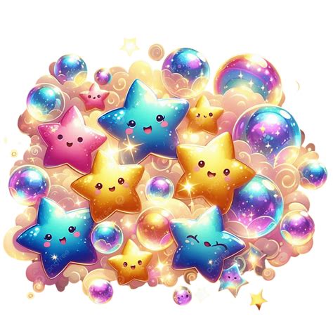 Whimsical Cartoon Stars With Magical Floating Bubbles, Whimsical