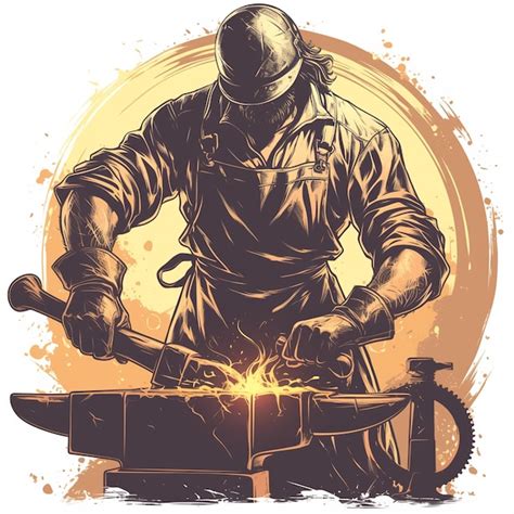 Premium Vector | Estonian Man in Blacksmiths Gear Forging Metal