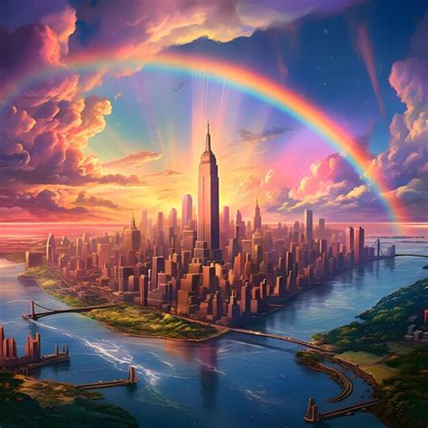 rainbow   city premium ai generated image