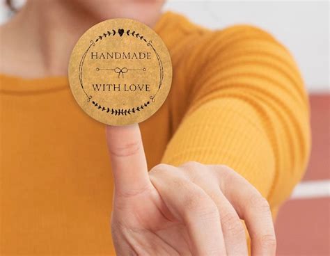 Етикетка крафт кругла 50 мм "Handmade 1" (250 шт/рулон) з принтом ...