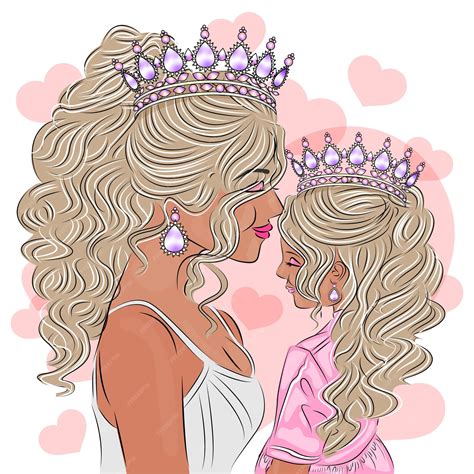 Desenho De Mãe E Filha Realista - Mãe e filha em uma ilustração realista de coroa glamourosa retratando ...