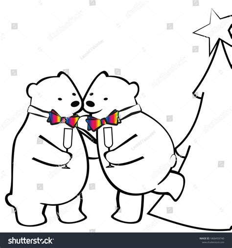 Cute Polar Bear Gay Couple Celebrates Stock Vector (Royalty Free