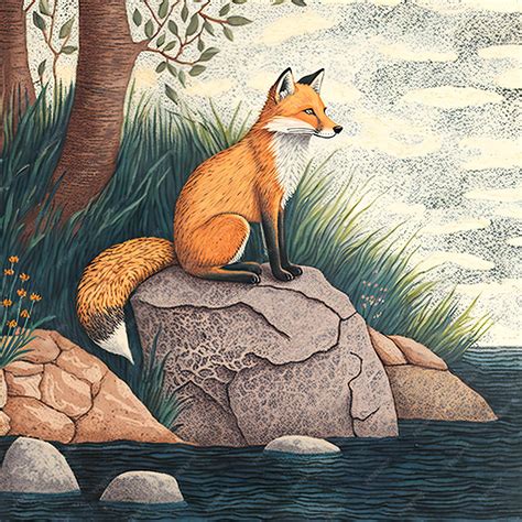 Premium Photo | Drawing a fox on a stone with a pencil generative ai