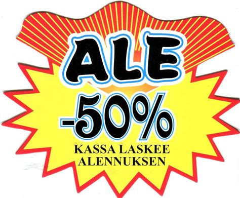 Keskikokoinen hintalappu "Ale -50% kassa laskee alennuksen" pahvinen ...